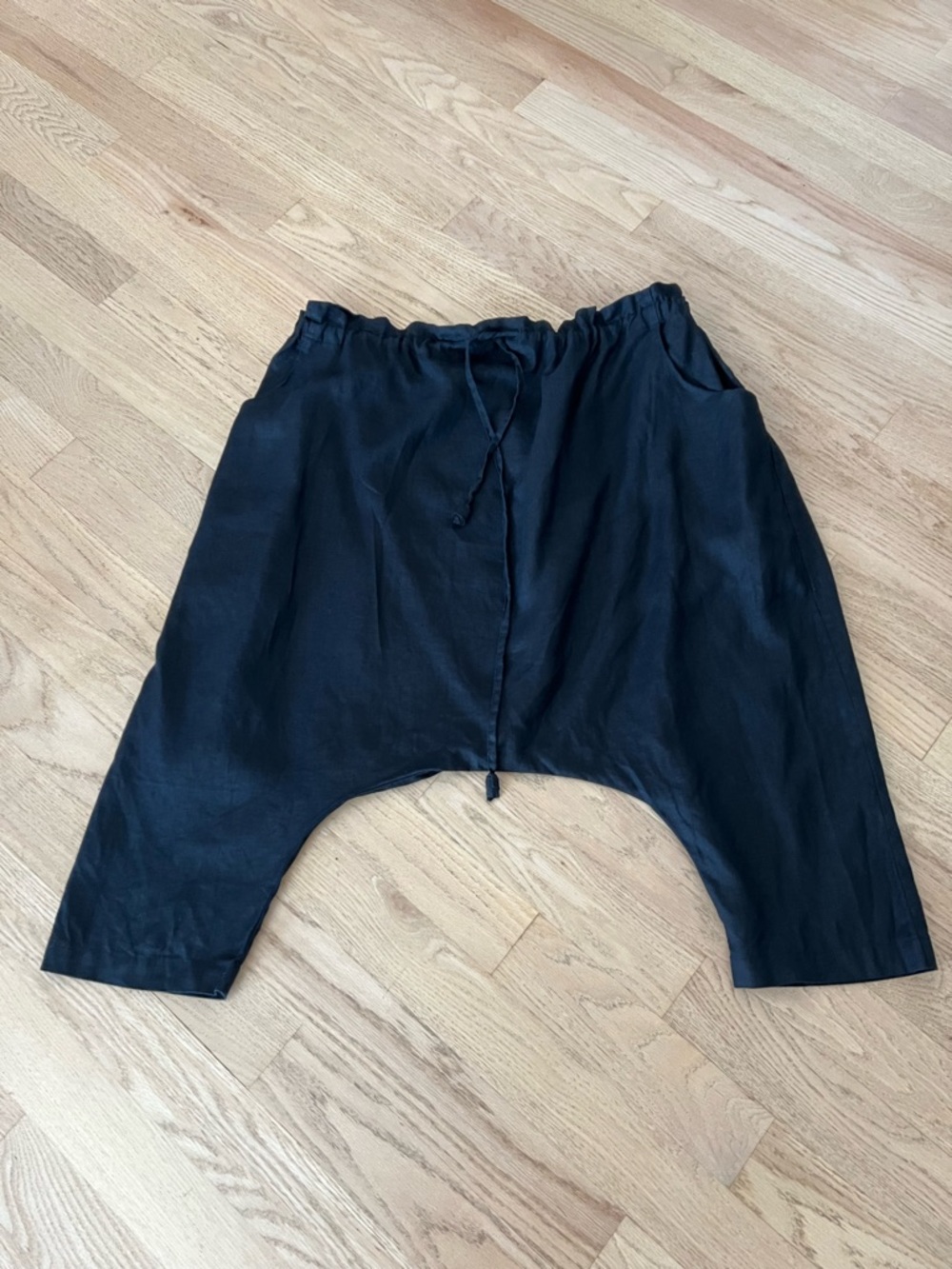 Myrah Penaloza 100% Linen Pants Relaxed Harem Cropped Lagenlook Bohemian OS
